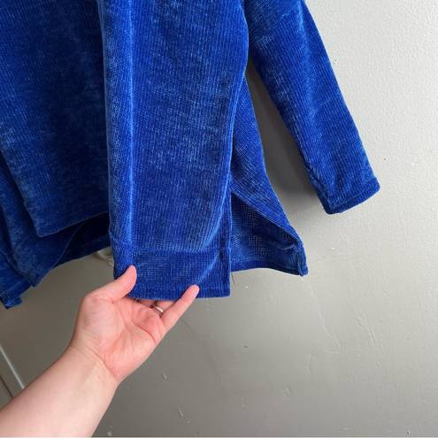 Pixi & Ivy  Royal Blue Chenille Velvet Sweater Oversized Pullover Side Slit - Sm