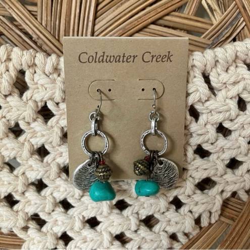 Coldwater Creek Pinecone Charm Earrings Blue Stone Silver Tone Western Folk Country