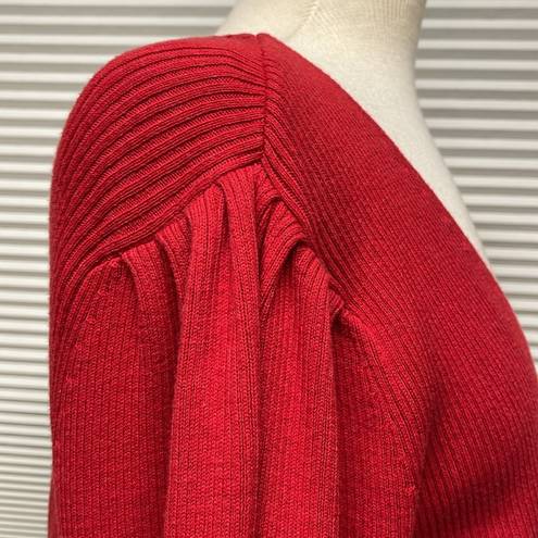 CAbi L //  Red Cabaret Ribbed Wrap Belted Cardigan Sweater