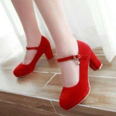 mix no. 6  Asuviel Red Faux Suede Mary Jane Pumps Block Heel Shoes Size 8.5M NEW