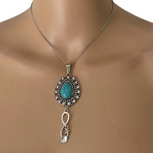 infinity Turquoise Rhinestones  Charm Necklace