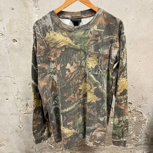 The Vintage Shop Vintage Fieldline Advantage Timber Camo Camouflage Long Sleeve Pocket Tee XL