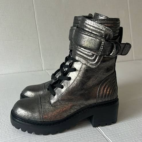 DKNY  Women’s Basia Combat Boot Silver Black Grunge Boots Size 5M