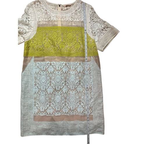 Rebecca Taylor  Runway Patchwork Sheer-Inset Lace Silk Dress Sz 12