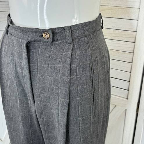 Geoffrey Beene  Windowpane High Waist Cuff Hem Straight Leg Trouser Pants Grey 8