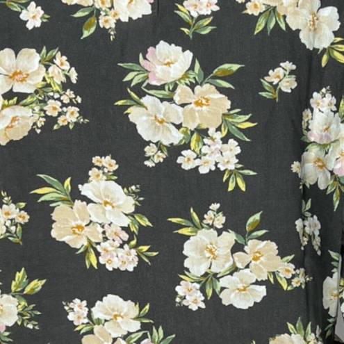 Oak + Fort  Shirt Womens Medium Black Cream Floral Flowers Ruched Tie Front Bloom