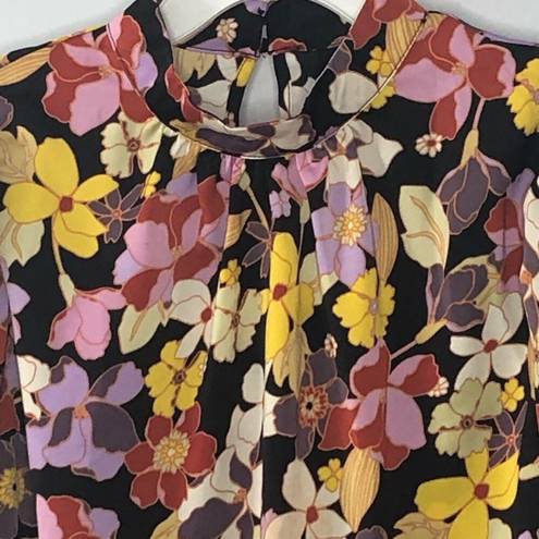 Who What Wear  Black Floral High Neck Silky Blouse size XS