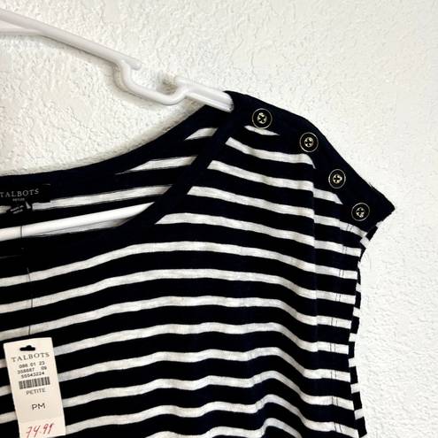 Talbots  Petite Stripe Tshirt Dress Womens Size Petite Meidum Navy White NWT