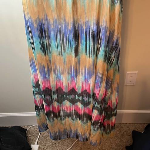 Honey Punch  Multicolor Abstract Print Long Sleeve Plunge Maxi Dress Size M