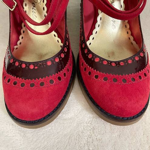 Juicy Couture  Women Red Leather Hole Buckle High Block Heel Mary Jane Shoes NWOT