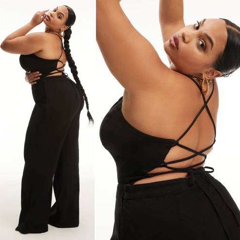 Good American NWT  Vacay Palazzo Strappy Open Back Jumpsuit Black 6/3XL