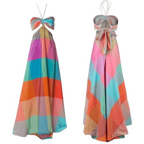 Alexis  Dusana Georgette Color Block Cut Out Bow‎ Back Maxi Dress Gown Size Small