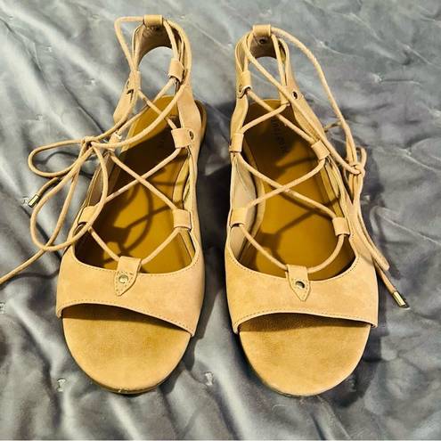 Indigo rd. Gadiva Lace Up Gladiator Sandal Flats Faux Suede Tan 8.5 M