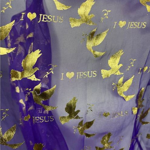 Dove I love Jesus Purple Gold  Scarf Sheer