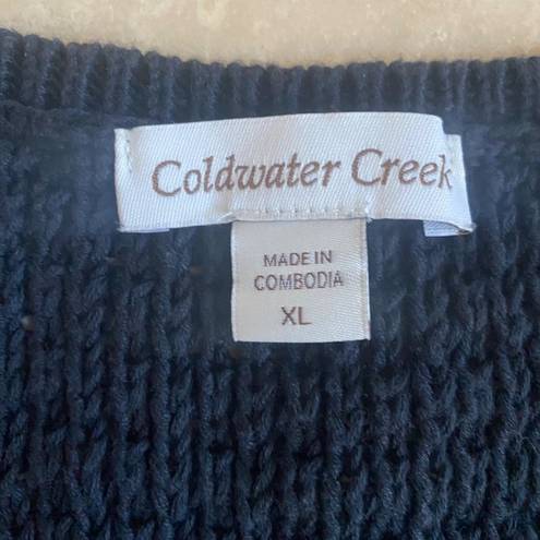 Coldwater Creek  Black Crochet Open Knit Cap Sleeve Pullover Womens XL Classic