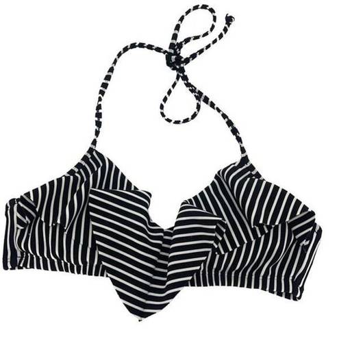 Apt. 9  Womens Striped Flounce Ruffle Halter Bikini Top Black White Medium