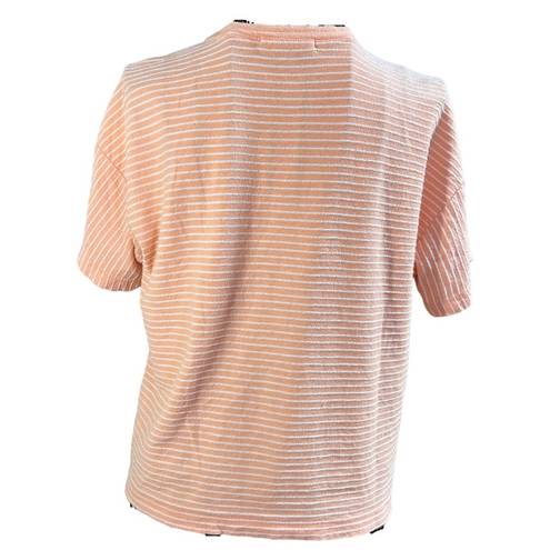 Marine layer  Cropped Textured Stripe Crew Neck Top Peach Size Small