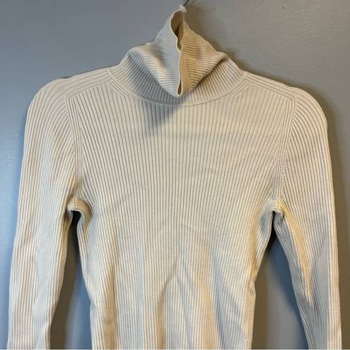 Everlane  Top Cream The Italian Merino Rib Turtleneck Knit Sz M EUC