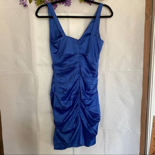 TCEC  Blue Fitted Ruched Sheath Cocktail Dress