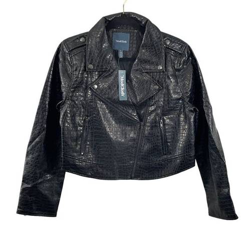 Modcloth NWT  Crocodile Rock Black Faux Leather Moto Jacket Size Large