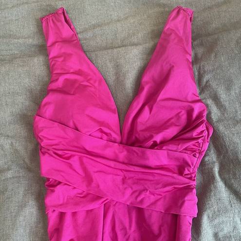 Trina Turk  Standard Getaway Solids Hot Pink Wrap Front One-Piece Swimsuit Size 8