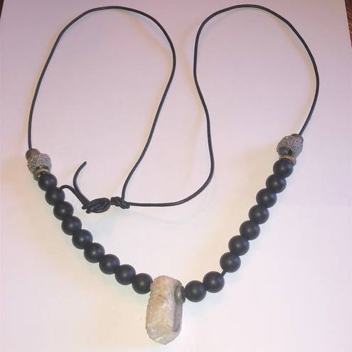 Onyx Natural Quartz Stone & Matte Black Agate  Beads Beaded Boho Tribal Necklace