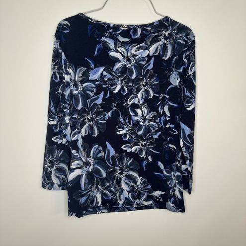 St. John  Women’s‎ Blue Floral Cowl Neck Blouse Size M