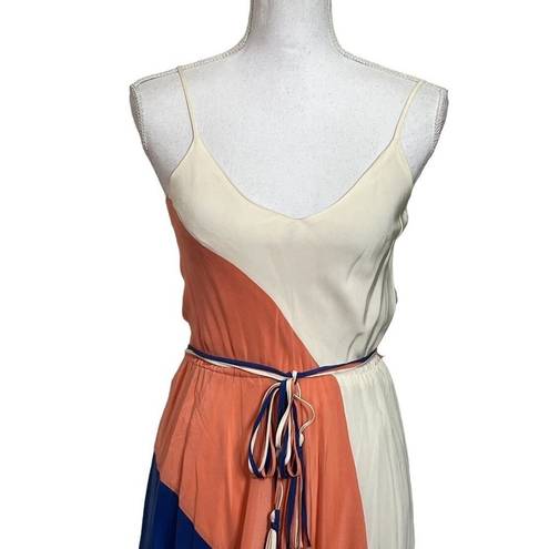 Yumi Kim  Womens Leon Tricolor Colorblock Silk Midi Dress With Tie Belt Size XS