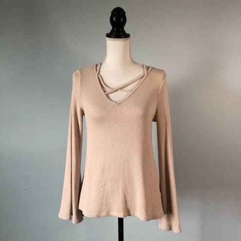 Lost + Wander  | Beige V-neck Bell Sleeve Top