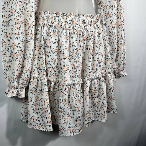 SheIn White Ditsy Floral Cropped Top & Ruffle Hem Skirt Two-Piece Set Large L