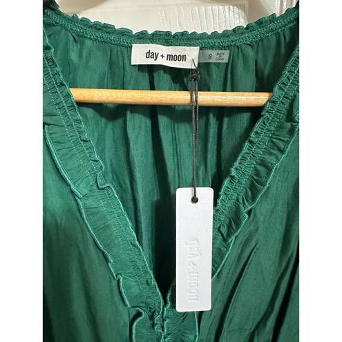 The Moon Day +  emerald green ruffle puff sleeve satin mini dress Small NEW