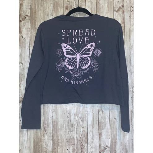 Grayson Threads Women's  Black Label Gray Butterfly Love Cropped T-Shirt Size XS