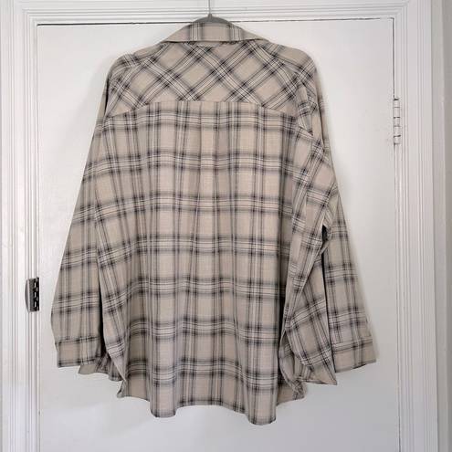 Prómesa Promesa Tan Plaid Long Sleeve Button Down Flannel Top L