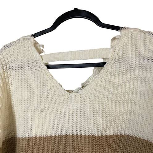 The Moon  & Madison Women's Striped Distressed‎ V-Neck Pullover Sweater Size XS