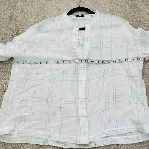 Vince  Plaid Button-Up Blouse In Optic White