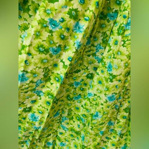 Vintage Blue Handmade /green floral midi skirt size/S