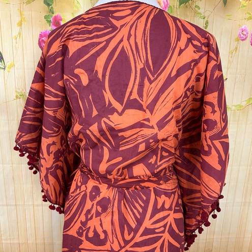 TRUE DESTINATIONS Floral Cover Up Kaftan Robe Maxi Size S Orange