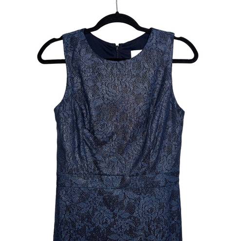 Badgley Mischka Collection Navy Shimmer Lace Sheath Dress