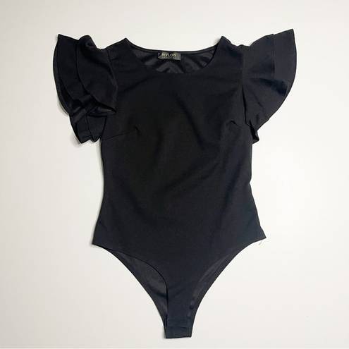 Harper  Ruffle Sleeve Bodysuit Black Large NWOT