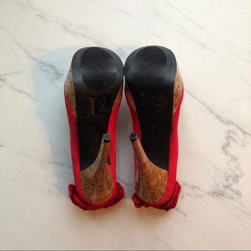 Bebe  Stiletto High Heels Kahilia Ruby Red Size 8 Platform Cork Bow Formal