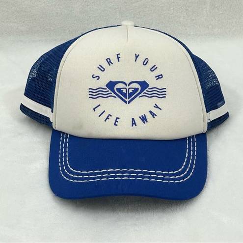 Roxy  Surf Your Life Away Blue & White Mesh Trucker Snap back Hat Cap Women’s OS