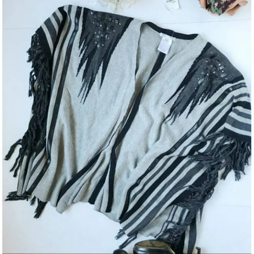 Alberto Makali NWT  Gray & Black Fringed Open Shawl Sweater Women's Size Large