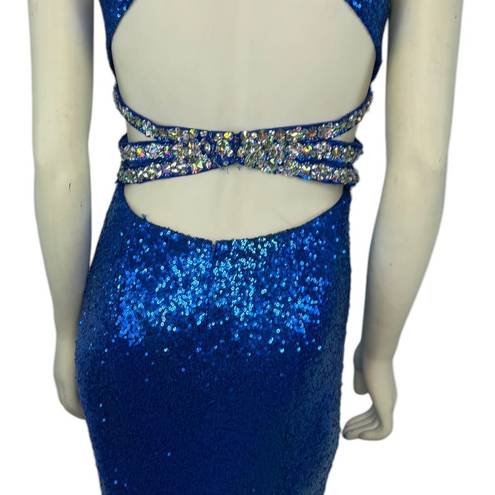 Faviana FAVOANA 7507 Royal Blue Sequenced sexy open back prom dress size 4