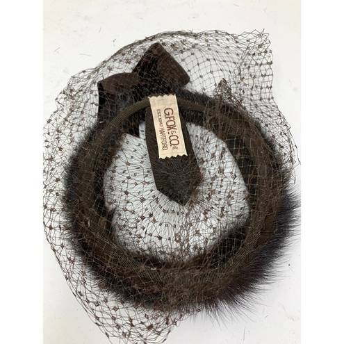 Pacific&Co Vintage G. Fox &  Fascinator Hat Brown Fur and Mesh Netting Bow Back