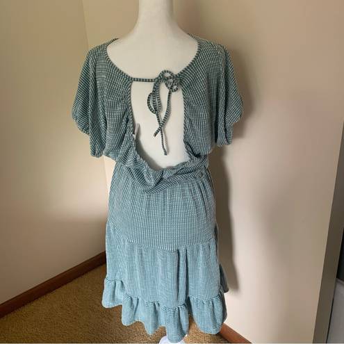 Caution to the Wind  Teal & White Stretchy, Cool and Comfortable Dress Size Large