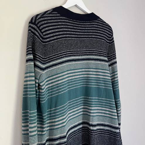 Talbots Women’s Striped Open Front Cardigan Sweater Shimmer Blue Size Medium