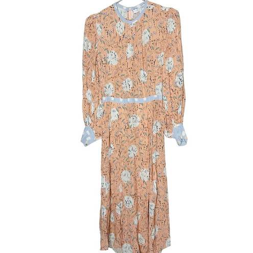 Hunter Bell  Women's Silk Casper Marfa Flowers Peach Floral Midi Dress Size 0