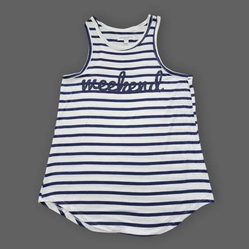 Grayson Threads White/Blue Striped Weekend Tank Top, Women's XS