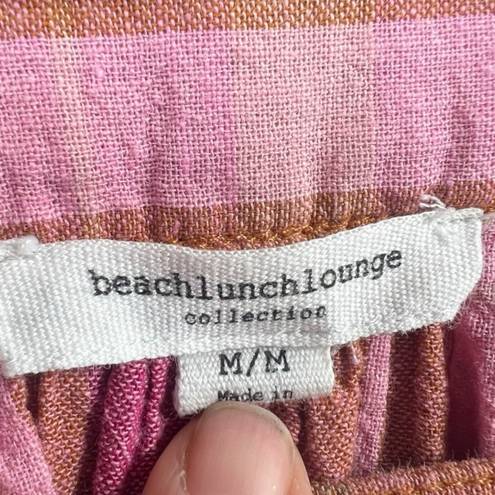 Beach Lunch Lounge Plaid Linen Blend Blouse Top M