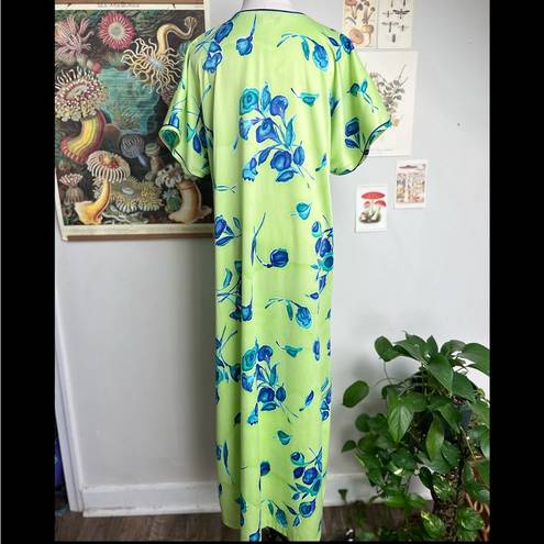 Natori  Vintage Floral Green Blue Maxi Dress size Large